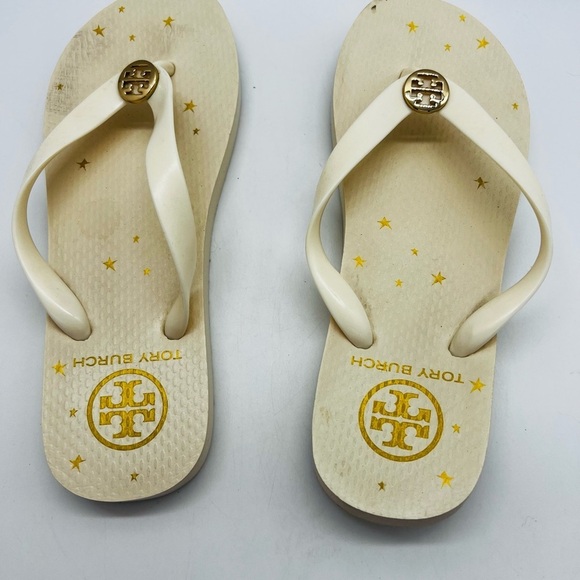 Tory Burch Cream Flip Flops with Gold Accents estimated size 6 - Picture 5 of 14